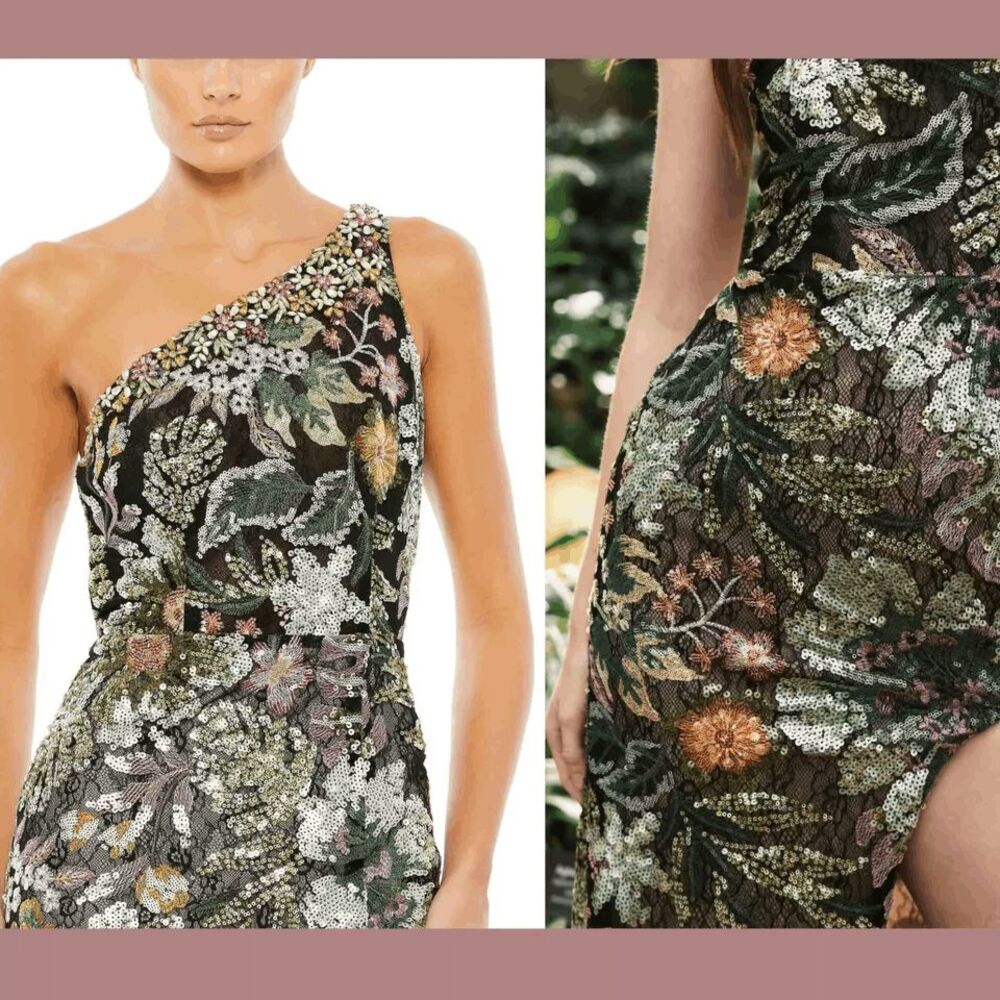 Mac Duggal Embellished Floral One Shoulder Gown 49574 Black Multi Size 0 - Picture 14 of 14